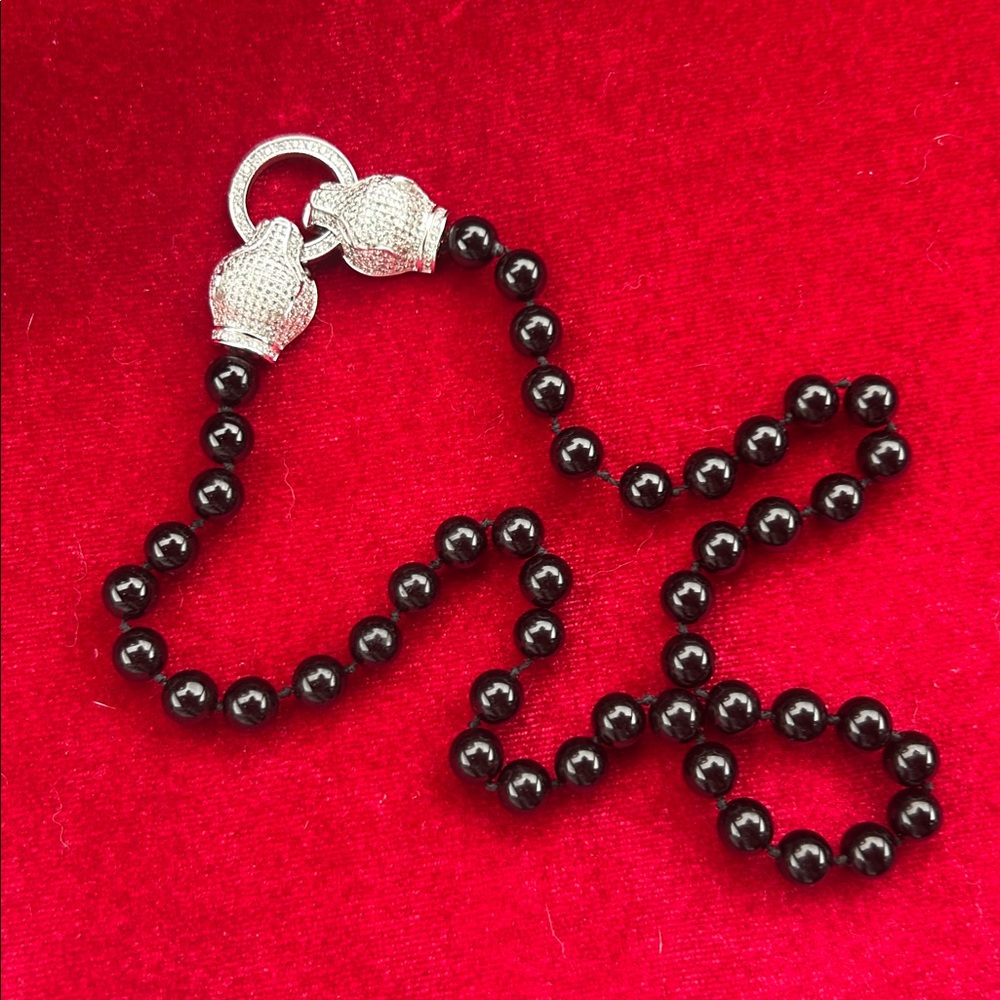 Elegant Black and Silver Necklace with Crystal Accent